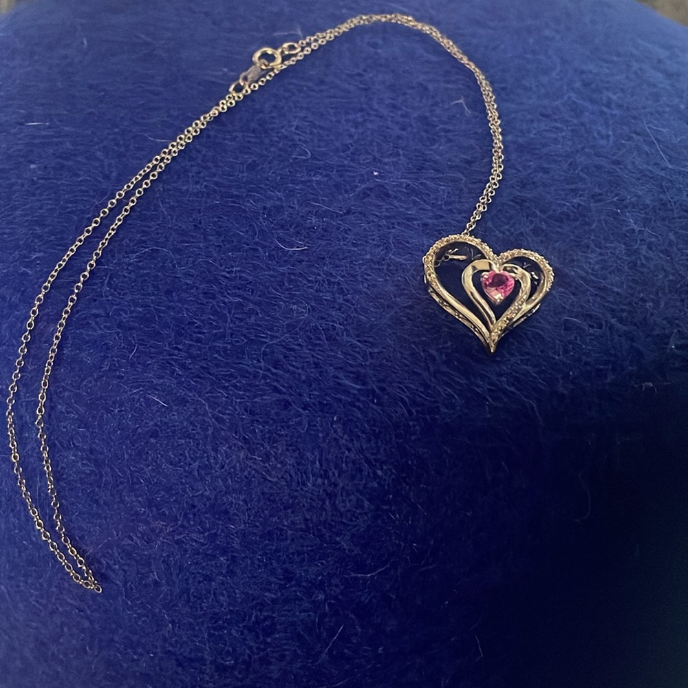 Diamond and pink Sapphire Heart Necklace in Sterling Silver - Picture 5 of 5
